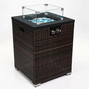 Propane Gas Square Fire Pit, Tile Tabletop With Beautiful Wicker Base For Outside