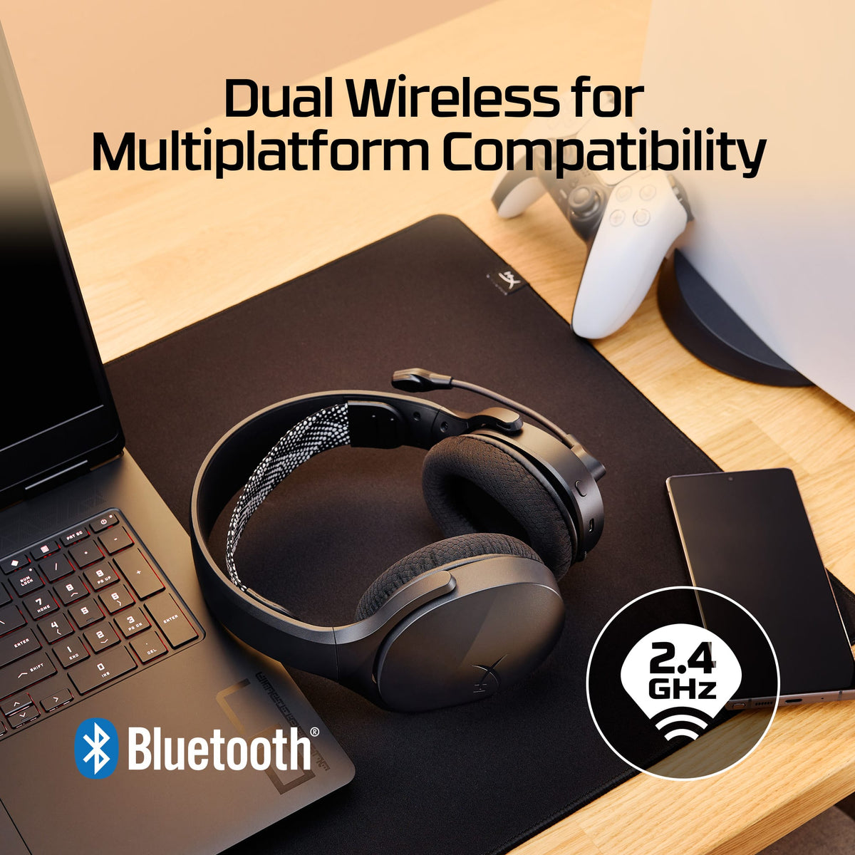 HyperX - Cloud Jet Dual Wireless Gaming Headset for PC, Mac, PS5, PS4, and Mobile - Black