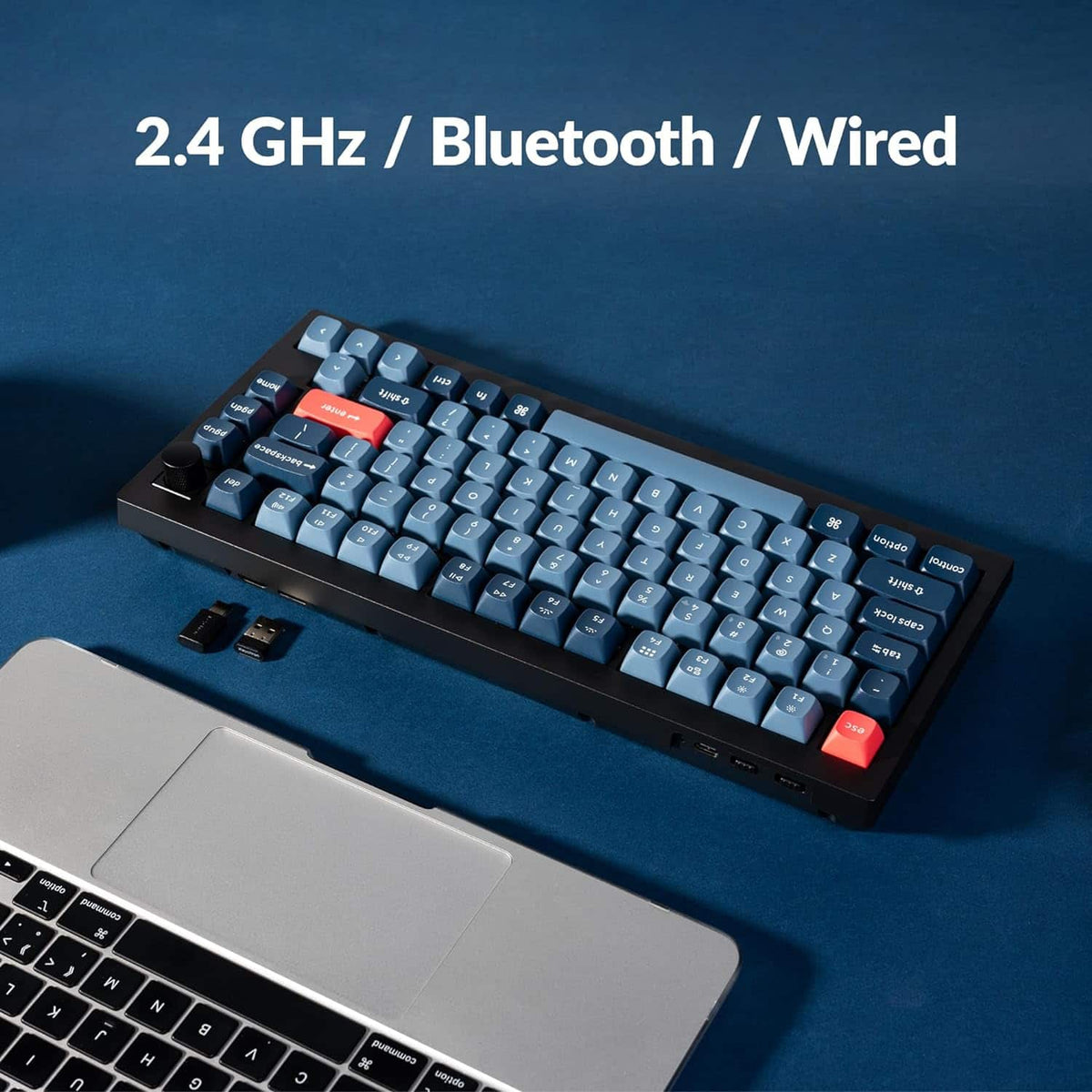 Keychron - V1 Max 75% Custom Wireless RGB Mechanical Keyboard with Programmable QMK/VIA Hot-Swappable Red Switch - Black