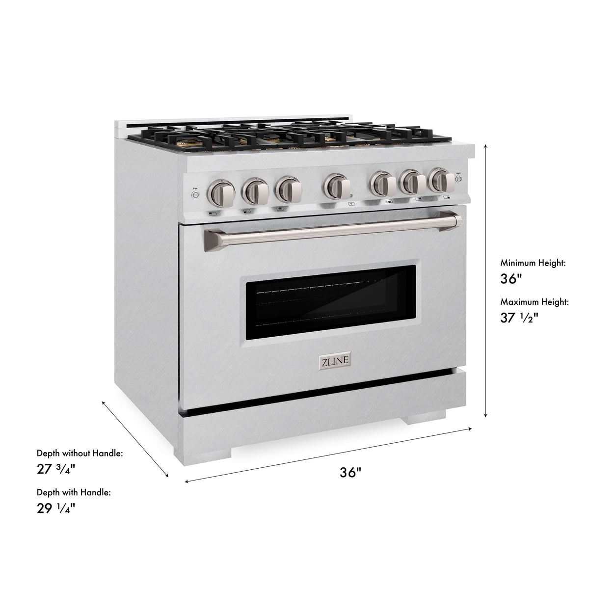 ZLINE - 36 in. 5.2 cu. ft. Classic Freestanding Gas Range with 6 DuoPro Burners and Convection Oven in Satin Stainless Steel - Satin Stainless Steel
