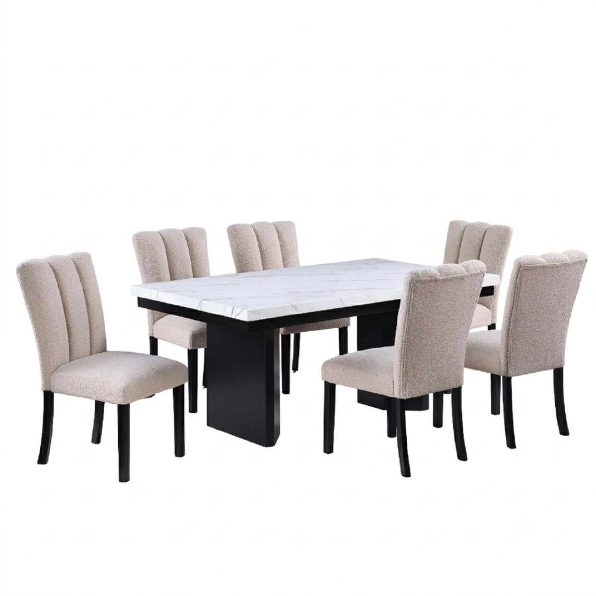 Juego de comedor de dos tonos con sillas laterales tapizadas