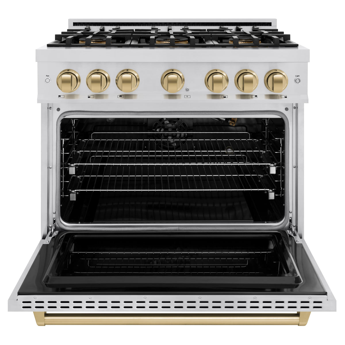 ZLINE - Autograph 36 in. 5.2 cu. ft. Classic Freestanding DuoPro Gas Range with Convection Oven & Champagne Bronze Accents - Stainless Steel