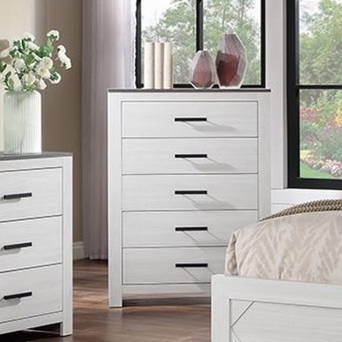Cómoda de 1 pieza, 2 tonos, mueble de dormitorio elegante - Blanco