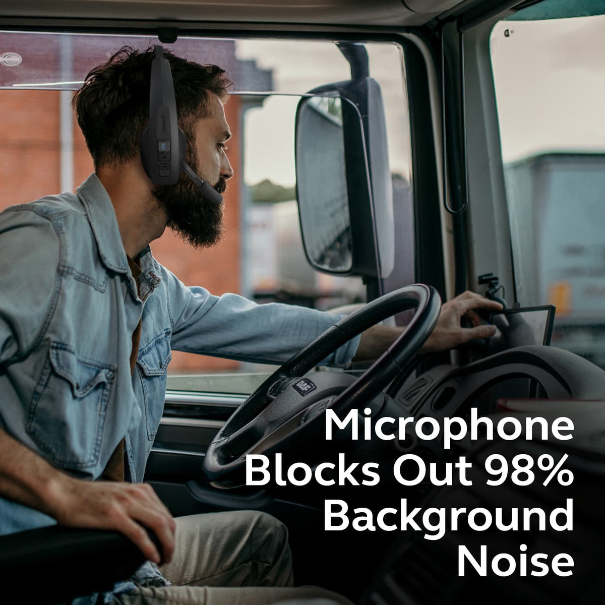 BlueParrott - Pro B350 Wireless Bluetooth Mono Headset with 98% AI Voice Isolation Mics and Lightweight Headband - Black