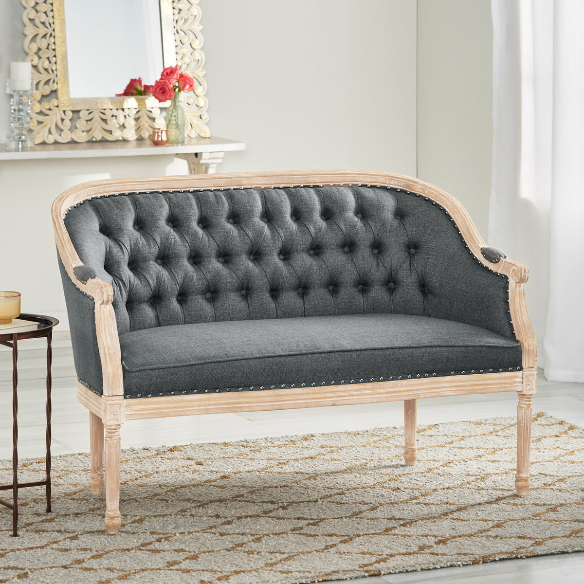 French Country Chesterfield Style Tufted Loveseat