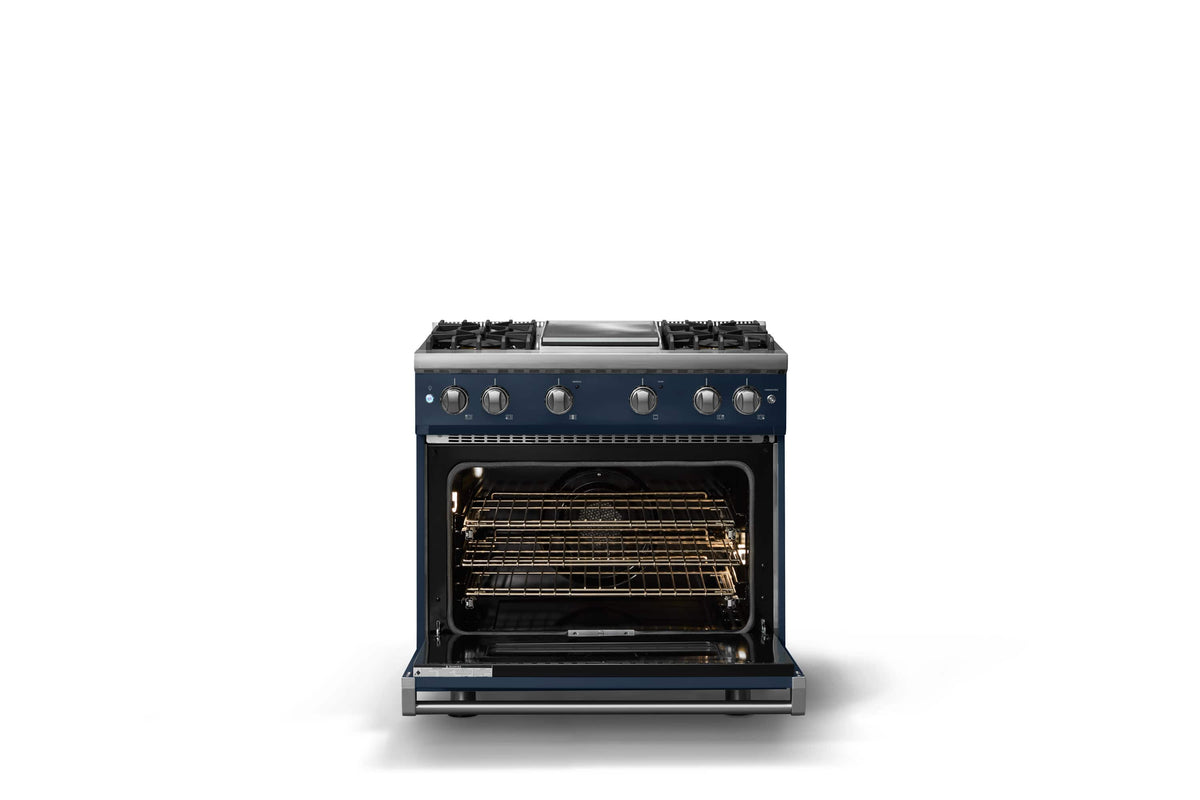 Viking - 36 in. Wide Pro 5 Series 5.1 Cu. Ft. Freestanding Sealed 4 Burner LP Gas Convection Range w. Griddle - Slate Blue - Slate Blue