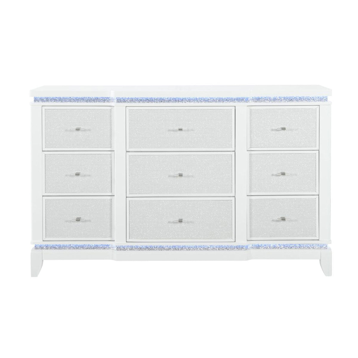 Adalid - Dresser With LED Light And Glittered Drawer Fronts - White