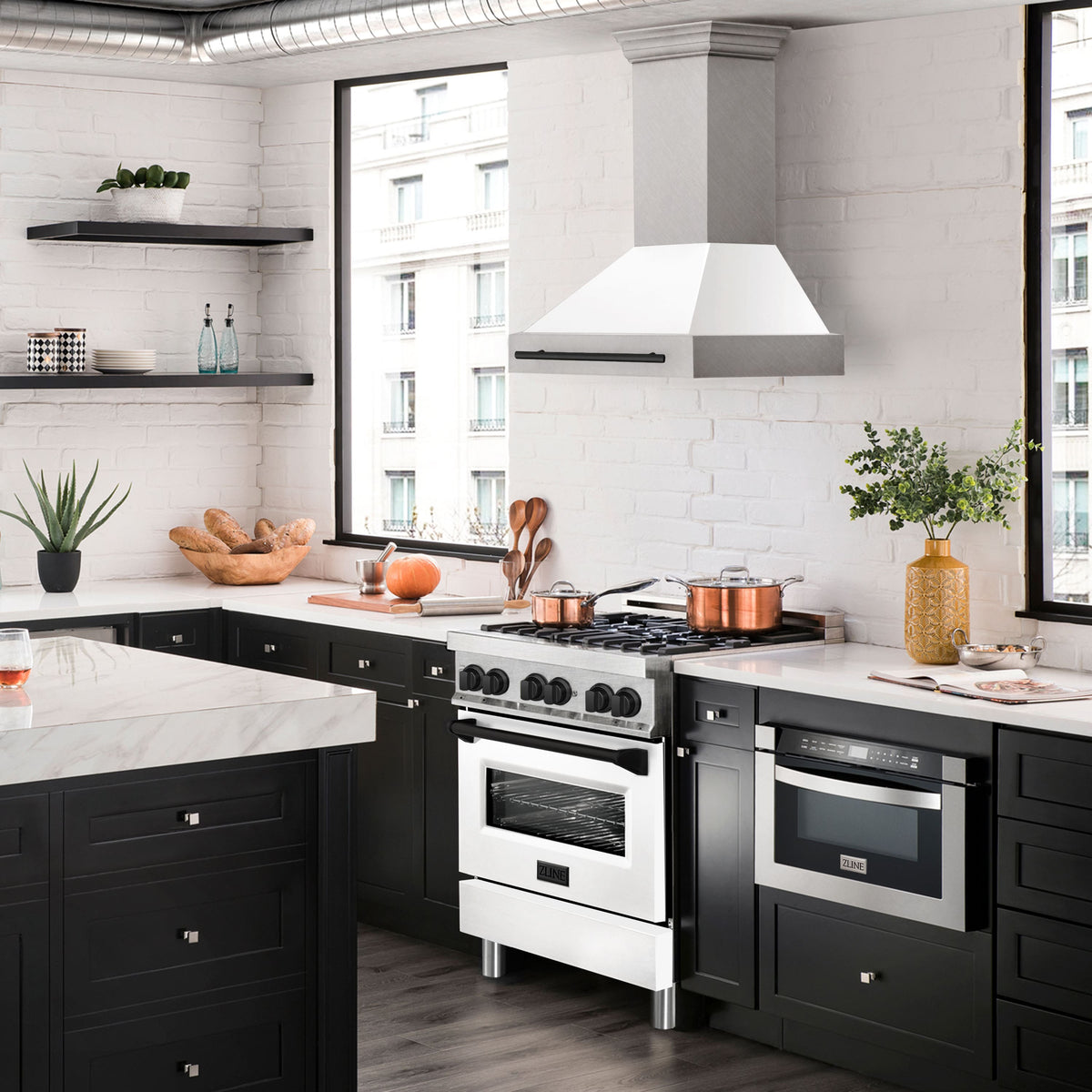 ZLINE Autograph Edition - 30 inches - Externally Vented - Wall Range Hood - Satin Stainless Steel with White Matte Shell