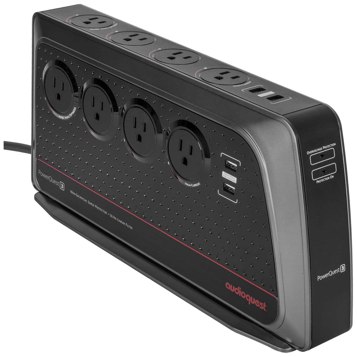 AudioQuest - PowerQuest 3 8-Outlet/4-USB Non-Sacrificial Surge Protector with Unlimited Joules and Signal-Line Protection - Black