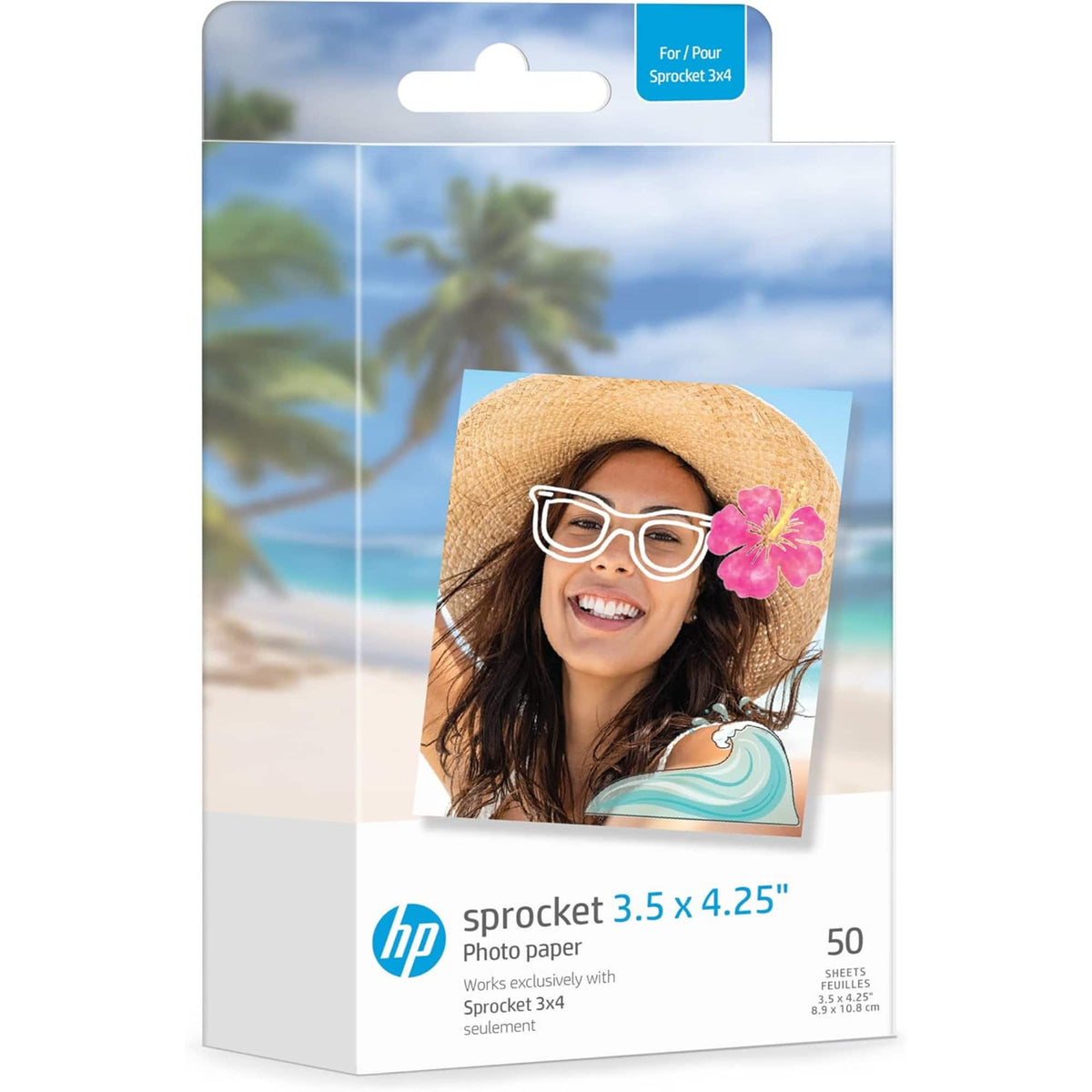 Sprocket 3.5 x 4.25” Zink Sticky-Backed Photo Paper (50 Pack) Compatible with HP Sprocket 3x4 Photobooth - White