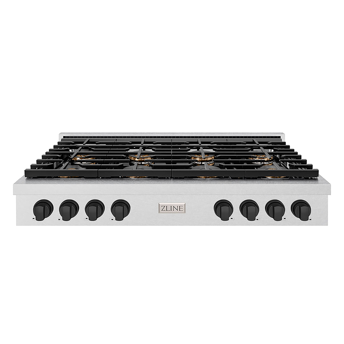 ZLINE - 48 in. Wide 8 Burner Autograph  Satin SteelParamount Rangetop with DuoPro Burners and Black Accents (PSRTSZ-48-MB) - Satin Stainless Steel