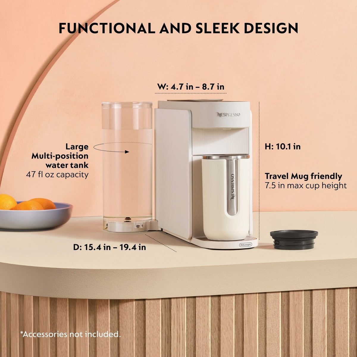 Nespresso Vertuo Up Premium Coffee and Espresso Maker by De'Longhi with Aeroccino Milk Frother - White