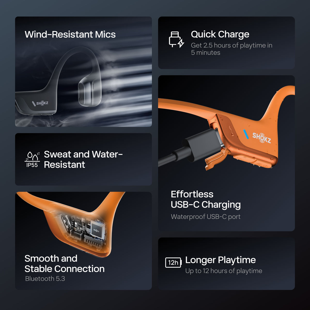 Shokz - OpenRun Pro 2 Wireless Bone Conduction Open-Ear Bluetooth Sports Headphones - Orange