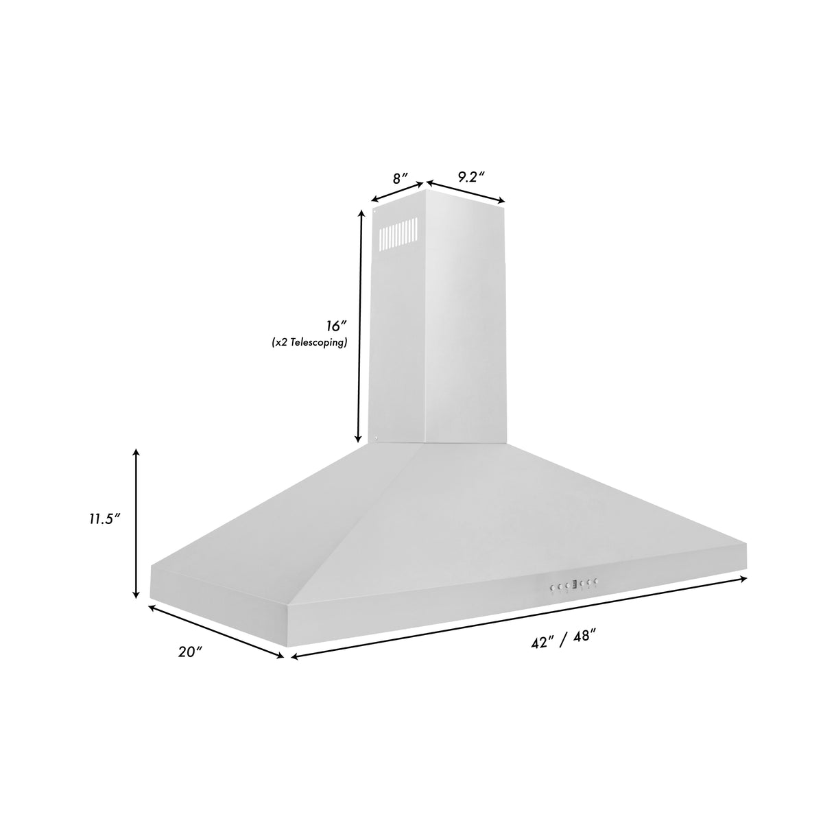 ZLINE - 42 inches - Externally Vented - Wall Range Hood - Brushed Stainless Steel