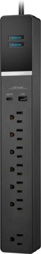 Rocketfish™ - 7-Outlet/1-USB/1-USB-C 2160 Joules Surge Protector Strip - Black