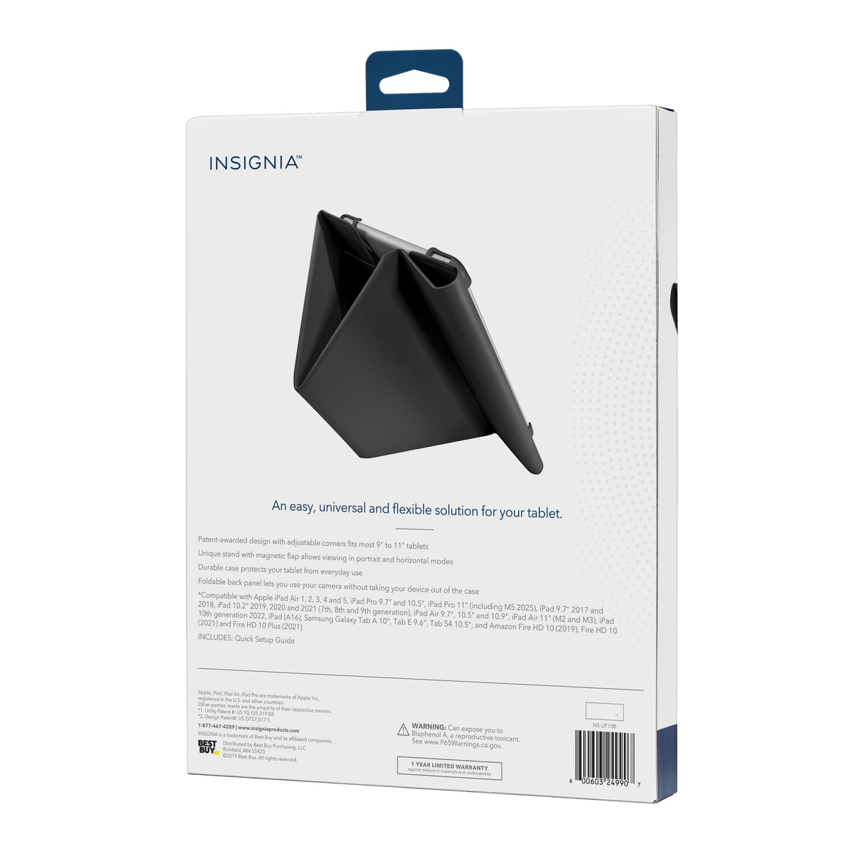 Insignia™ - Universal FlexView Folio Case for most 9" to 11" tablets - Black