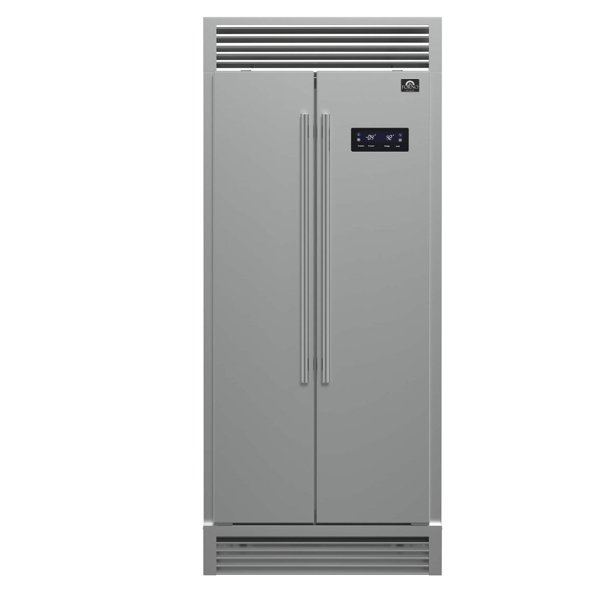 Forno Appliances - 37 in. Wide Salerno 15.6 Cu. Ft. Counter-Depth Side-by-Side Refrigerator with Decorative Grill Trim - Stainless Steel VCM