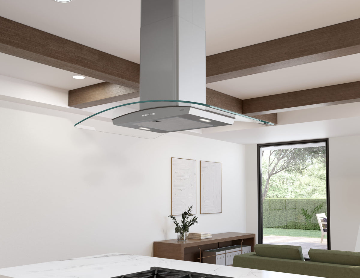 Zephyr Brisas - 36 inches - Convertible - Island Range Hood - Stainless Steel/Glass