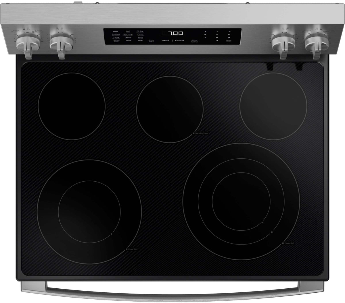 GE Profile - 30" Wide 5 Elements 5.3 Cu. Ft. Freestanding Electric Convection Range w/ Steam Clean, Air Fry, and EasyWash Oven Tray - Stainless Steel