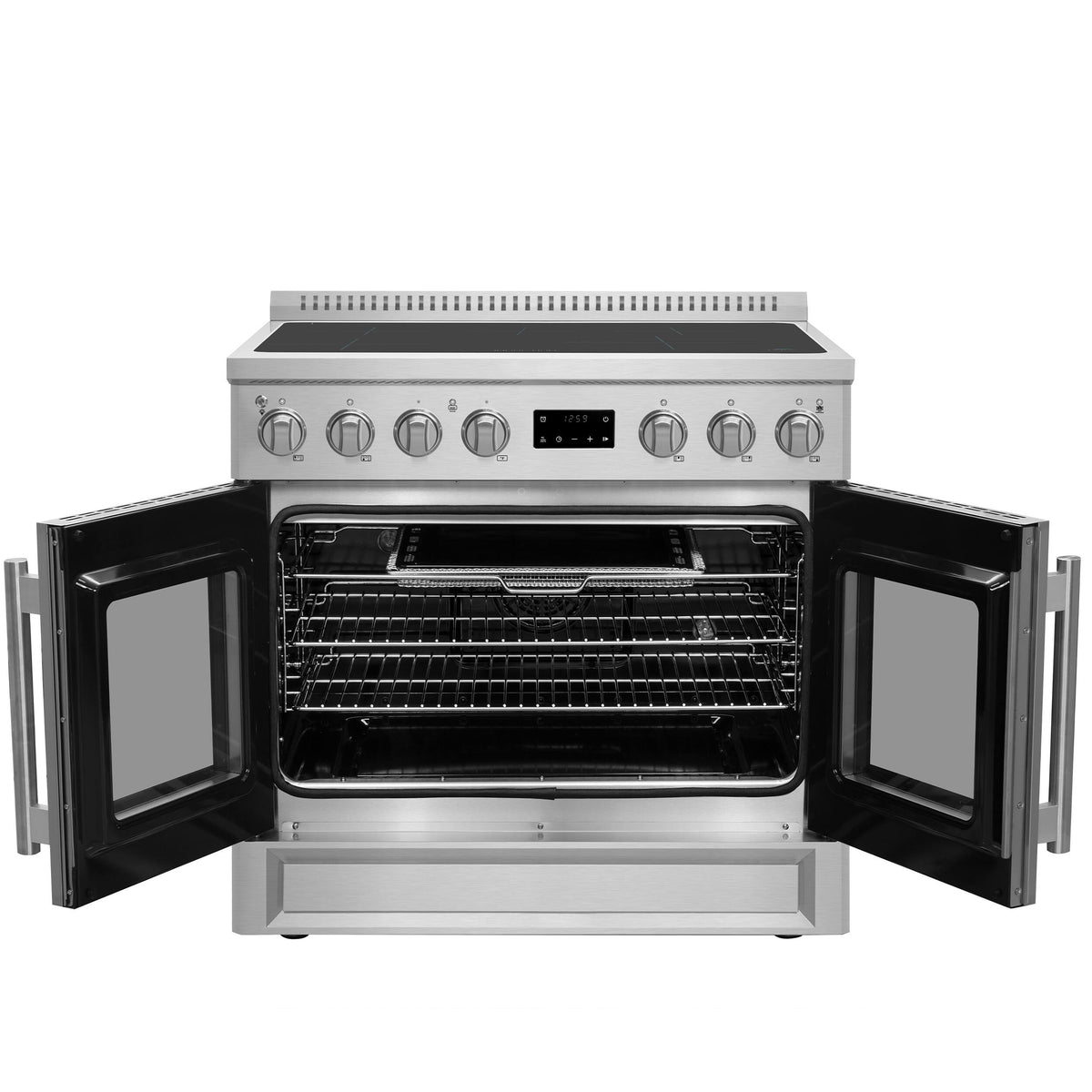 Forno Appliances - 36 in. Wide 5 Elements Torino 5.36 Cu.Ft. Freestanding Induction Range w/ French Door Design and Air Sous Vide Tech - Silver
