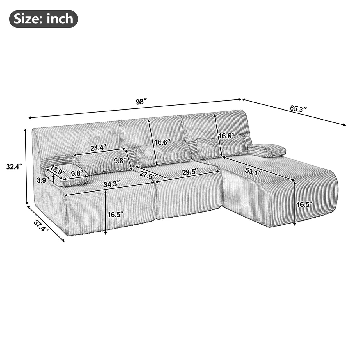 Sofá seccional de gran tamaño, asientos para sala de estar con diseño modular