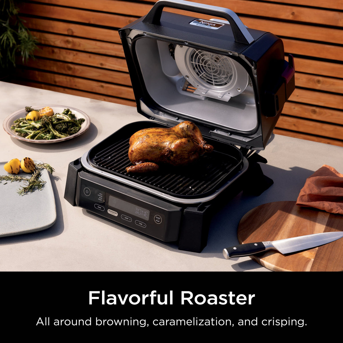 Ninja - Woodfire Outdoor Grill & Smoker, 4-in-1 Functionality, Authentic Woodfire Flavors, Electric Heat - Black