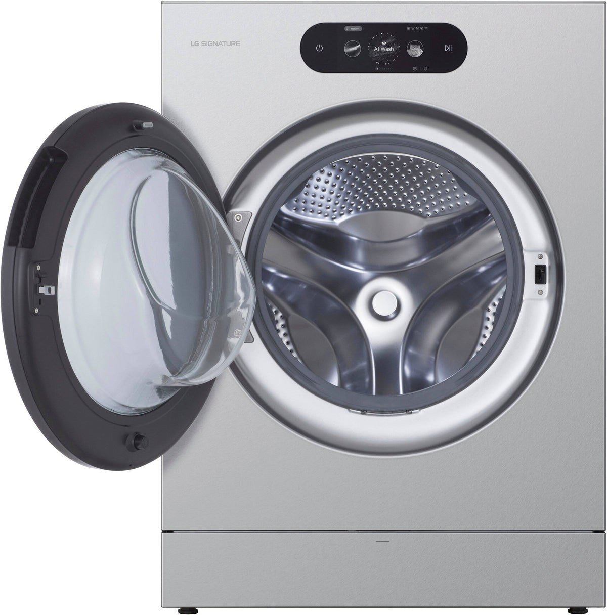 LG - SIGNATURE 5.8 Cu. Ft. High-Efficiency Stackable Smart Front Load Washer with Steam and ezDispense - Brushed Platinum Steel