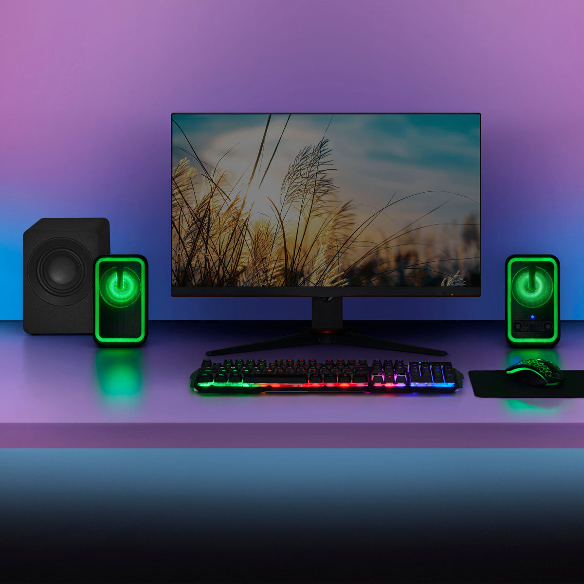 Insignia™ - 2.1 Bluetooth Computer Speaker System with RGB Lighting and Remote Control (3-Piece) - Black