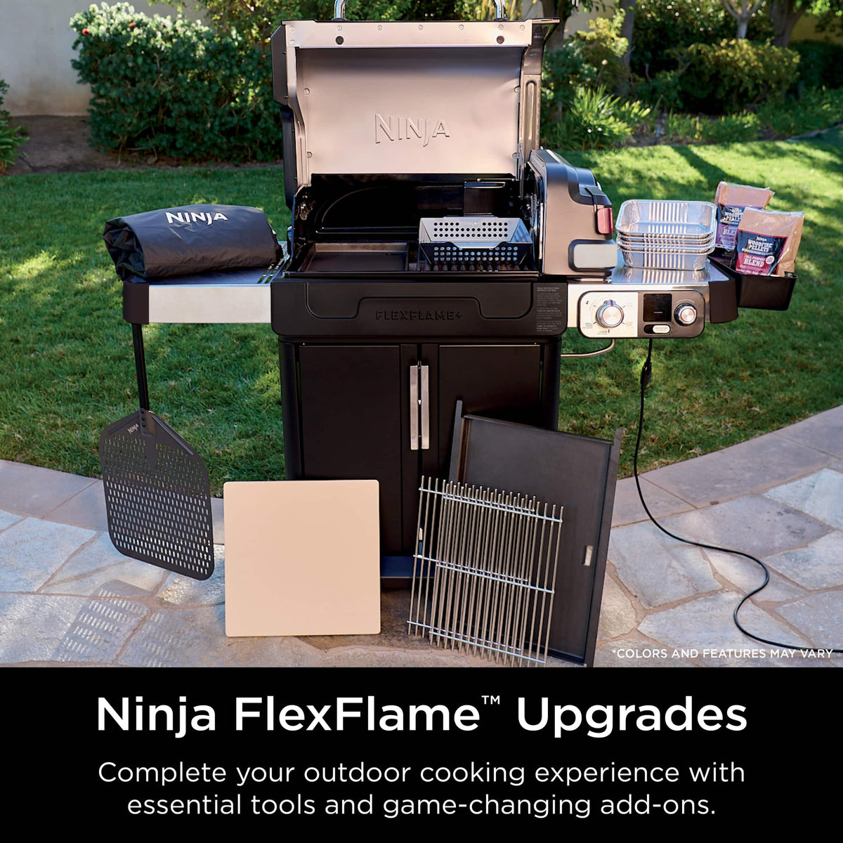 Ninja - FlexFlame Electric & Propane Grill, 5-in-1 Outdoor Cooking System - Stainless Steel