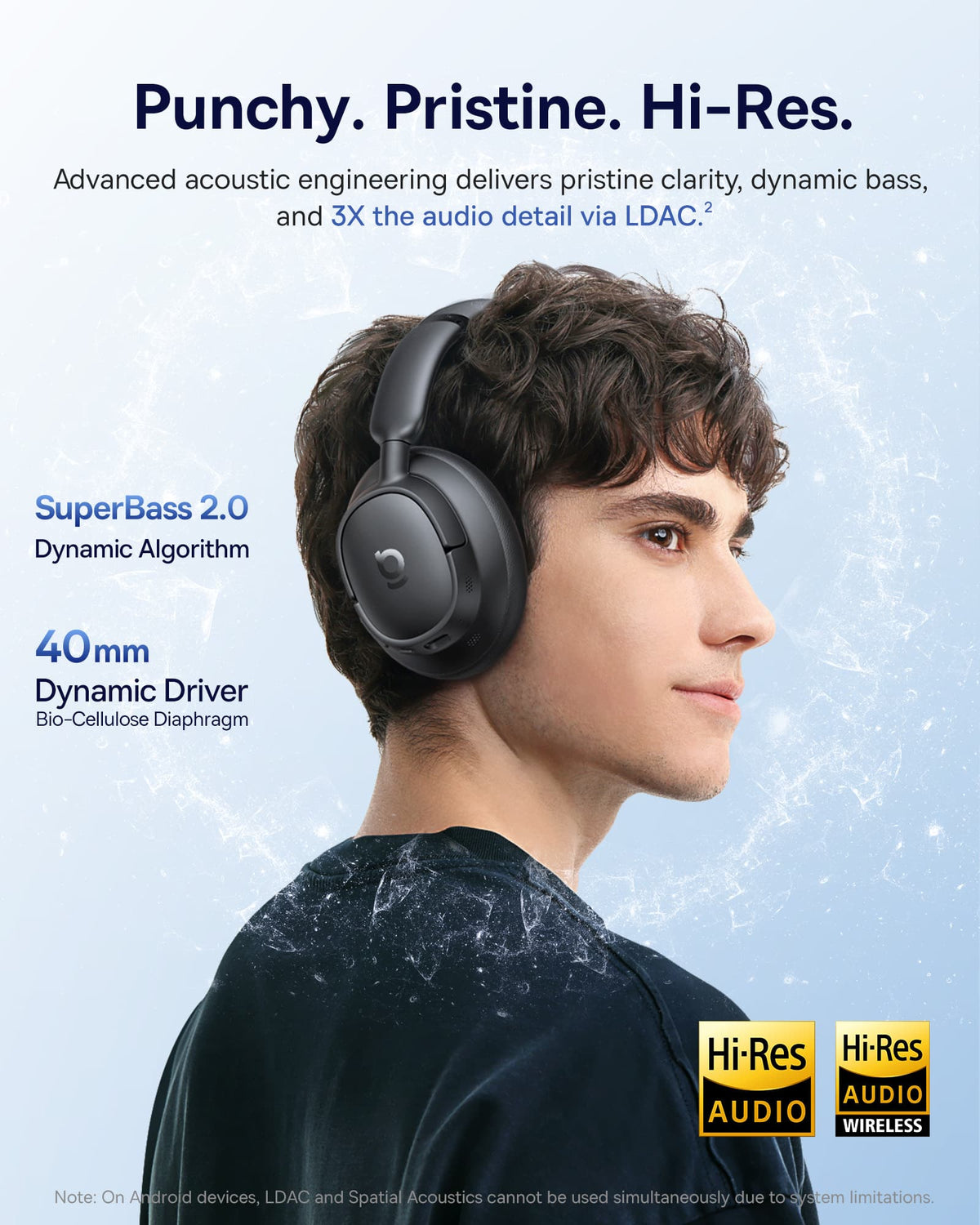 Baseus - Bass BH1 NC Over-Ear Headphones - Adaptive Hybrid ANC,LDAC Hi-Res,80-Hour Playtime,5-Mic AI Calls - Black