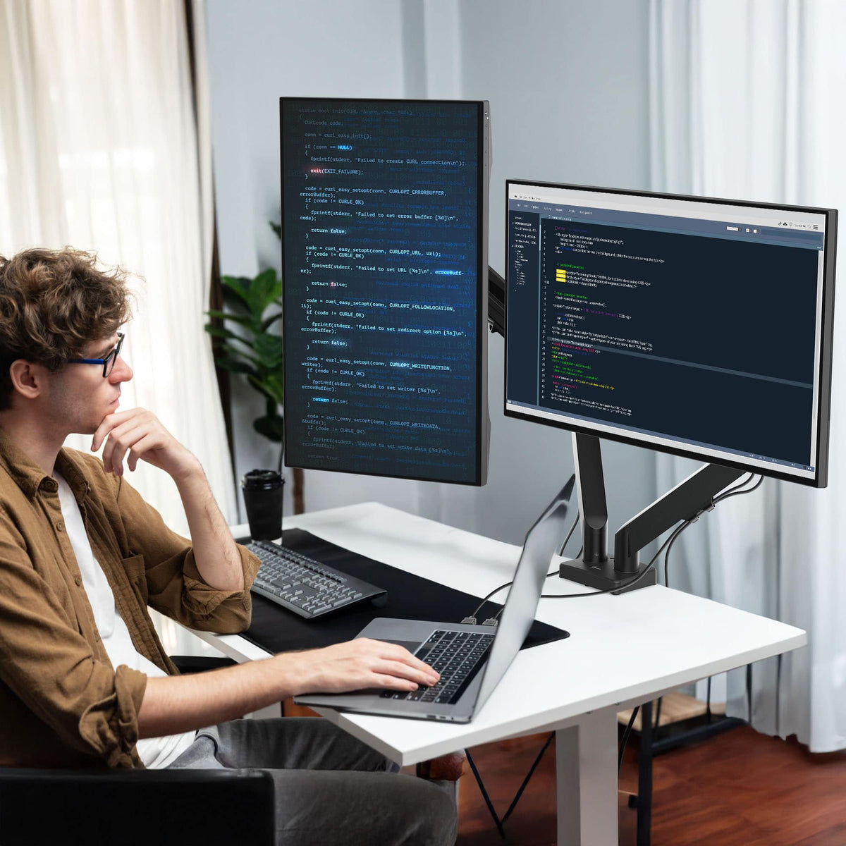 j5create - Ergonomic Dual Monitor Desk Mount for Most 17”-32” Monitors - Black