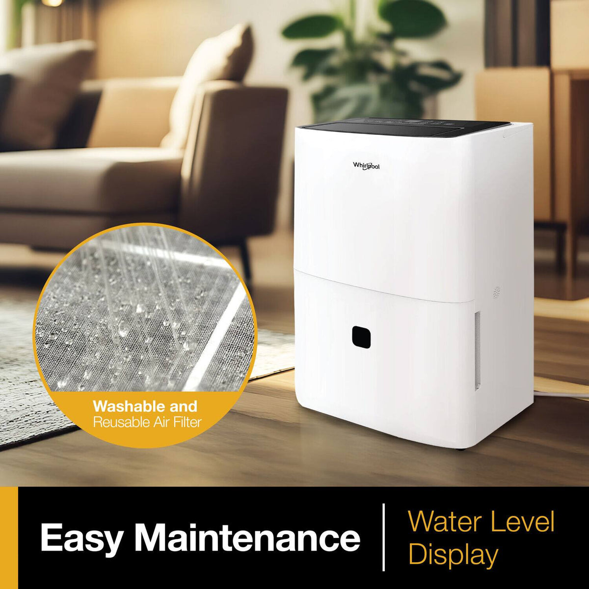 Whirlpool - 32 Pint 1500 Sq. Ft 14.8 quart Energy Star Certified Dehumidifier - White