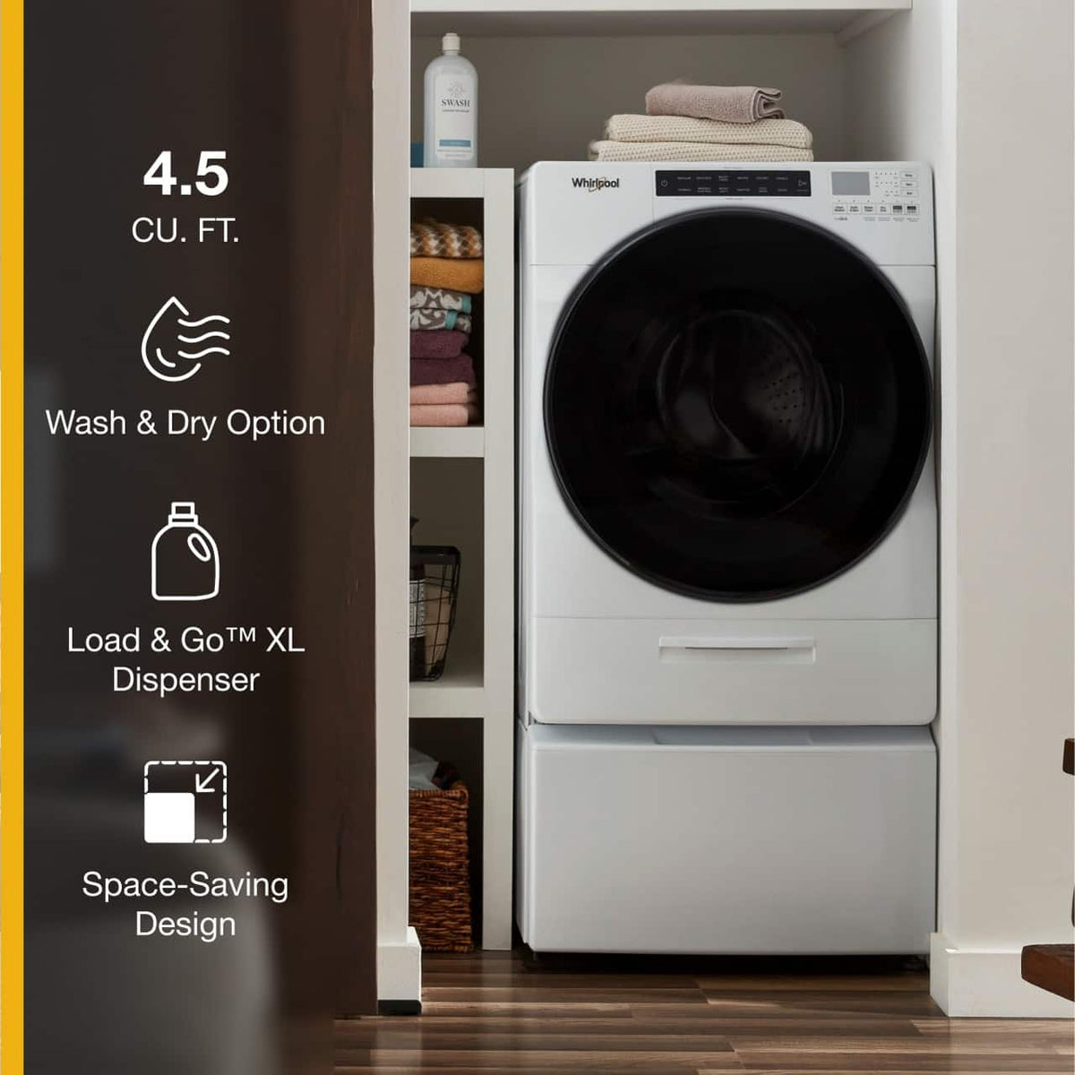 Whirlpool - 4.5 Cu. Ft High Efficiency All In One Washer/Dryer Combo with Steam and Load & Go XL Dispenser - White