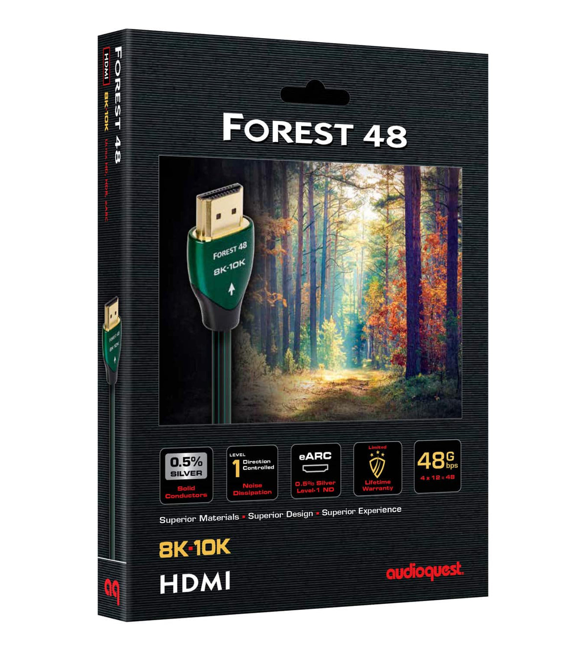 AudioQuest - Forest 48 9.8' 4K-8K-10K 48Gbps In-Wall Rated HDMI Cable - Black with Green Stripes