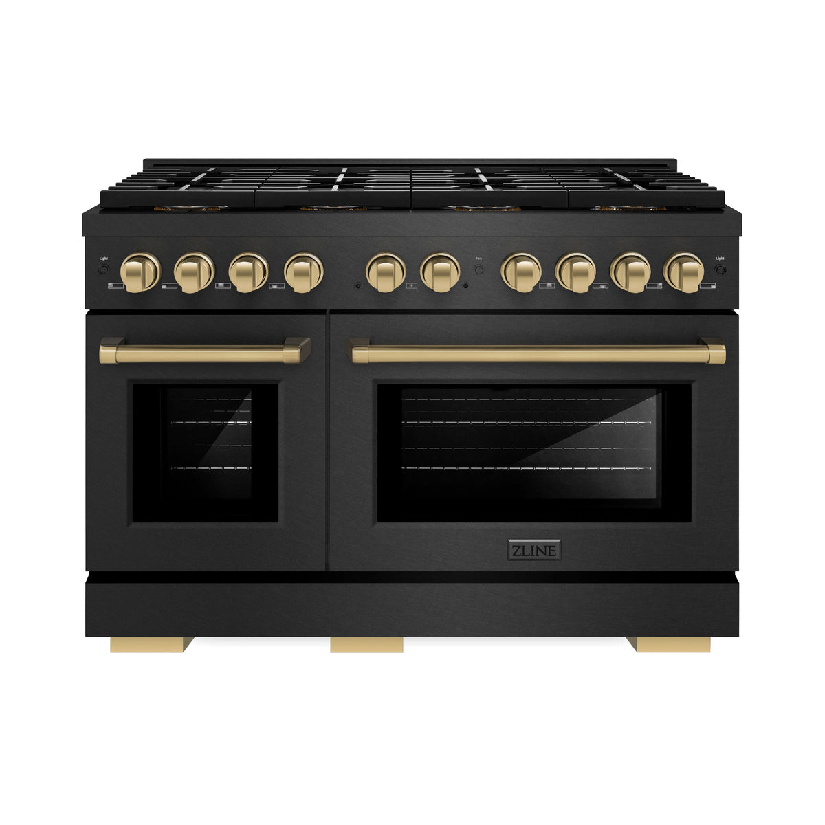 48 in. Wide 8 Burner ZLINE Autograph 6.7 cu. ft. Freestanding Paramount DuoPro Dual Fuel Range with and Bronze Accents - Black Satin Stainless Steel