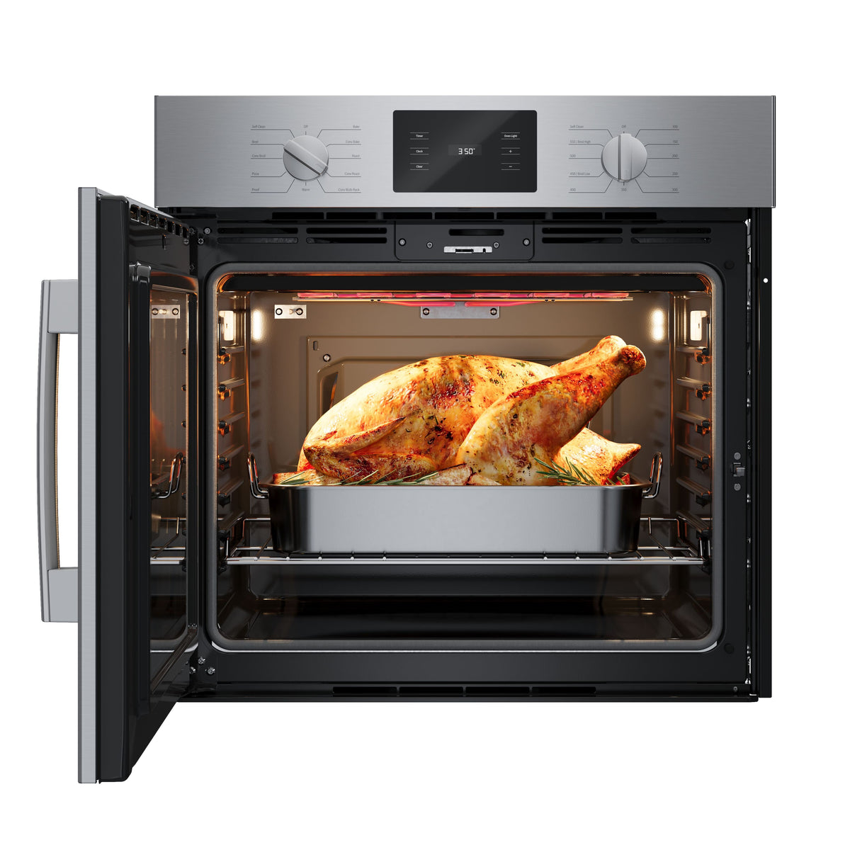 Bosch - 500 Series 30" 4.6 Cu. Ft. Built-In Single Electric Smart Wall Oven with True Convection, Left-Swing Door - Stainless Steel