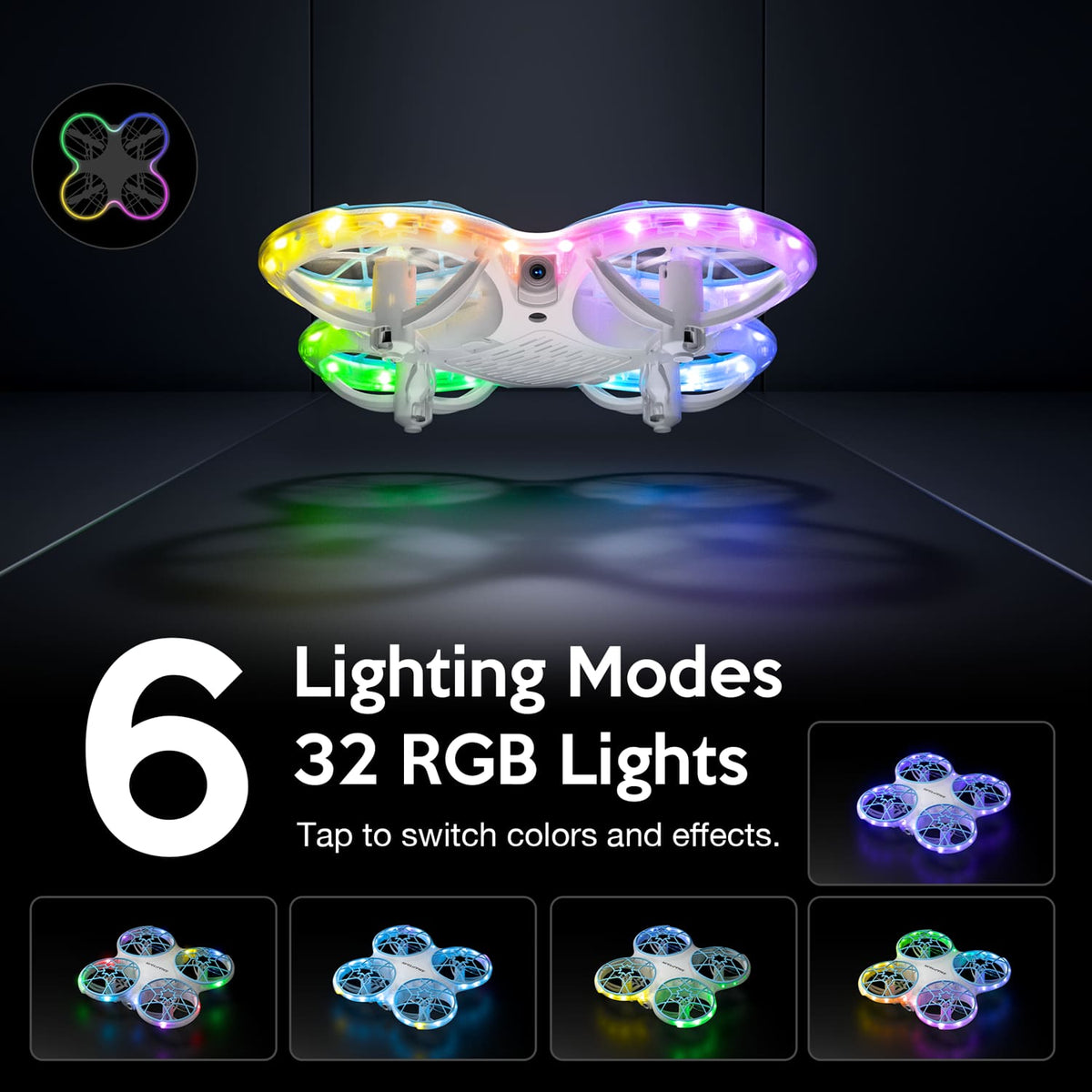 Snaptain - K30 Mini 720P HD Camera Drone with Colorful Lighting and Remote Controller - White