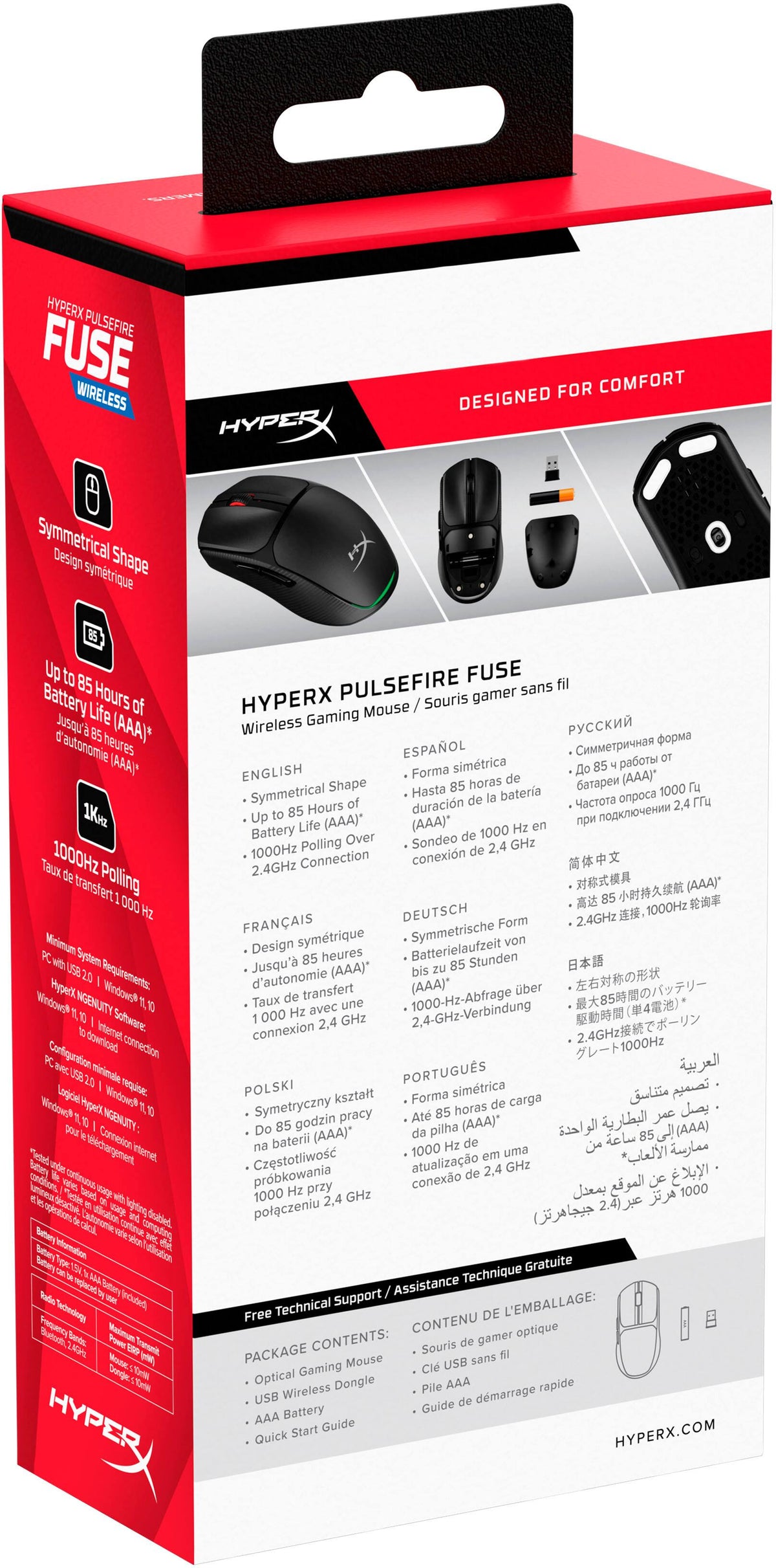 HyperX - Pulsefire Fuse Lightweight Wireless Optical Gaming Mouse with RGB Lighting - Wireless - Black