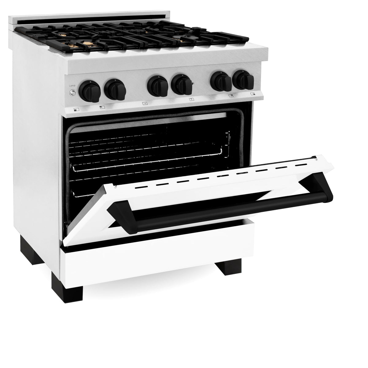 ZLINE - 30 in. Wide 4 Burner Autograph Legacy Dual Fuel Range in Satin Steel w/ White & Black Accents (RASZ-WM-30-MB) - Stainless Steel