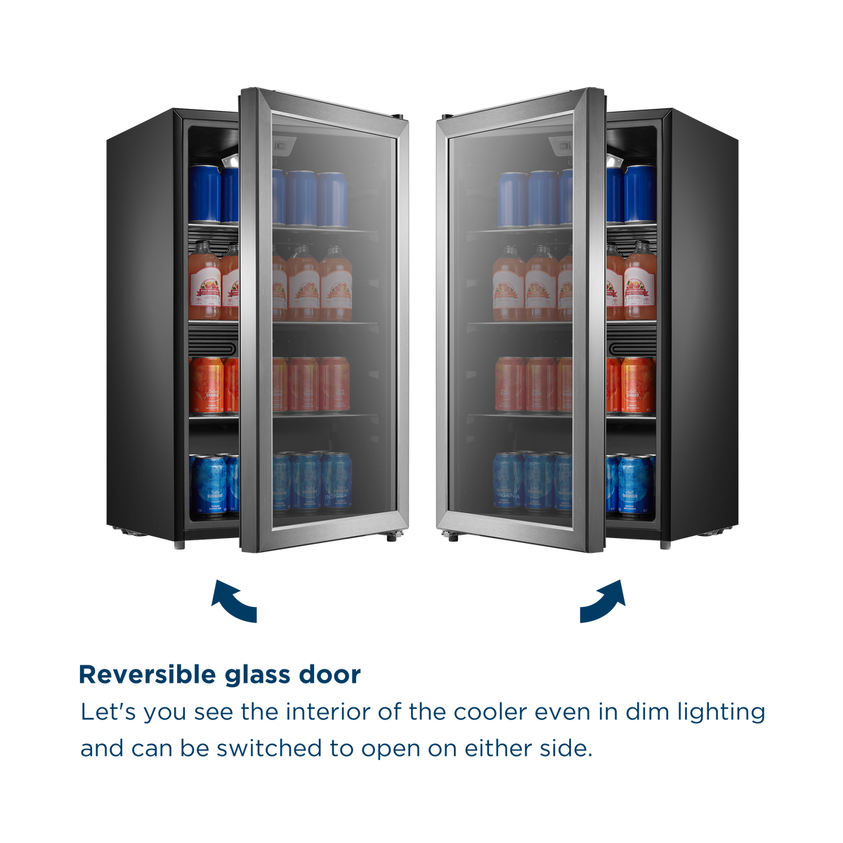 Insignia™ - 115 Can Beverage Cooler with Glass Shelves - Stainless Steel Look