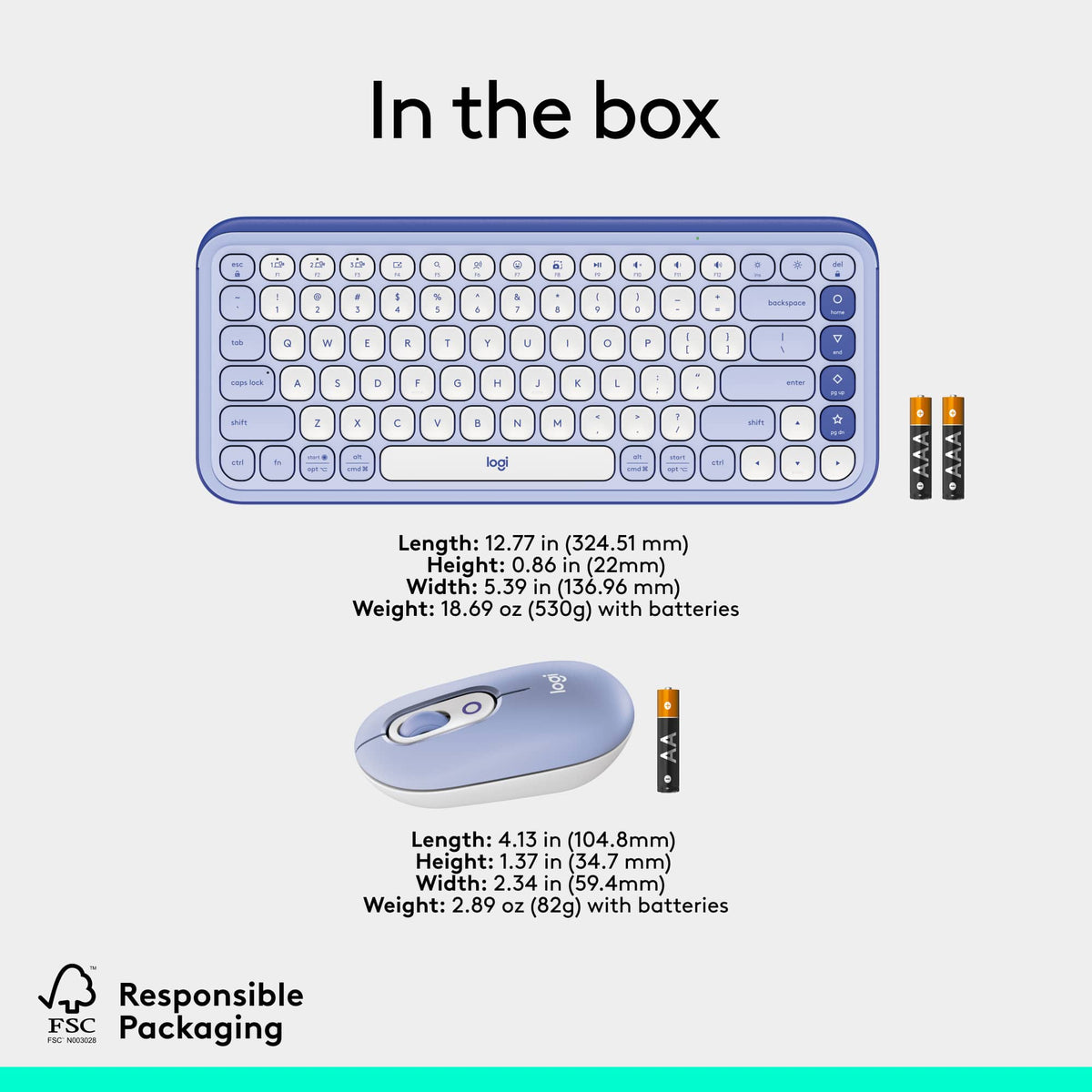 Logitech - POP ICON COMBO Compact TKL Wireless Bluetooth Keyboard and Mouse Bundle with Programmable Quiet Keys and Buttons - Lilac & Off-White