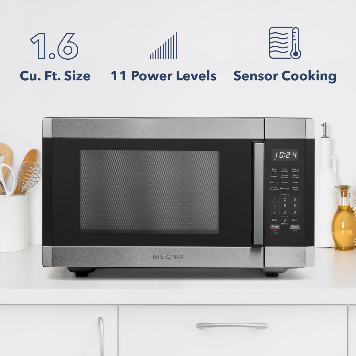 Insignia™ - 1.6 Cu. Ft. Countertop Microwave with Sensor Cooking and Inverter Technology - Stainless Steel