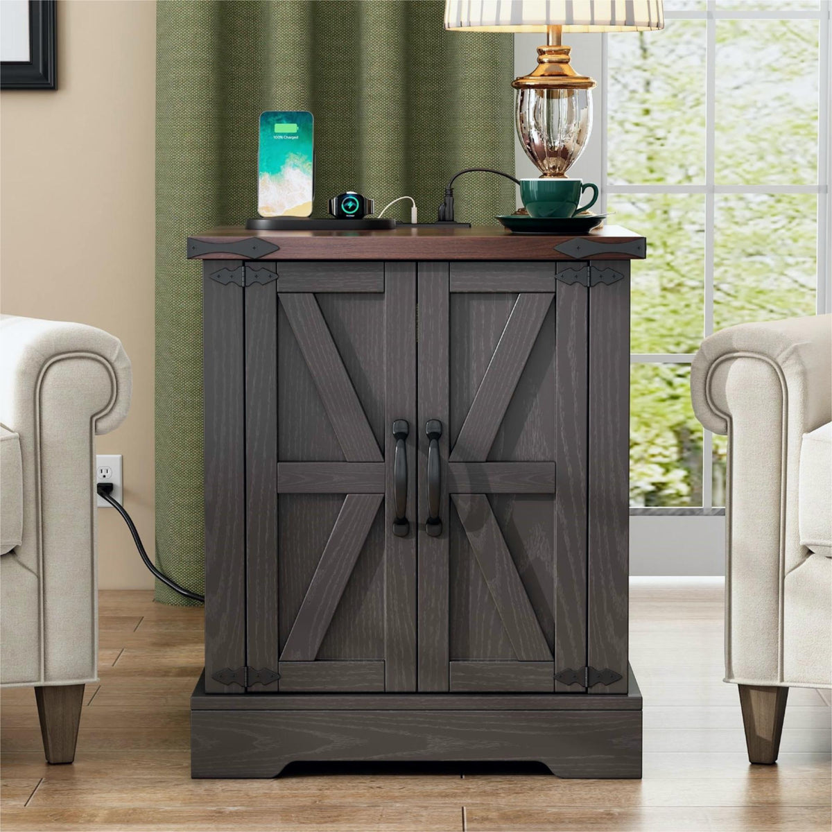 Mesa de noche con estante ajustable