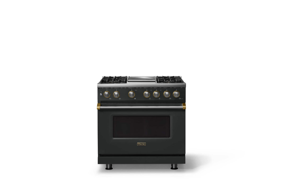 Viking - 36"W. Pro5S 5.6 Cu. Ft. Freestanding Self-Clean Sealed 4B LP DF Convection Range/Grdl-Antique Bronze/Brushed Brass - Antique Bronze