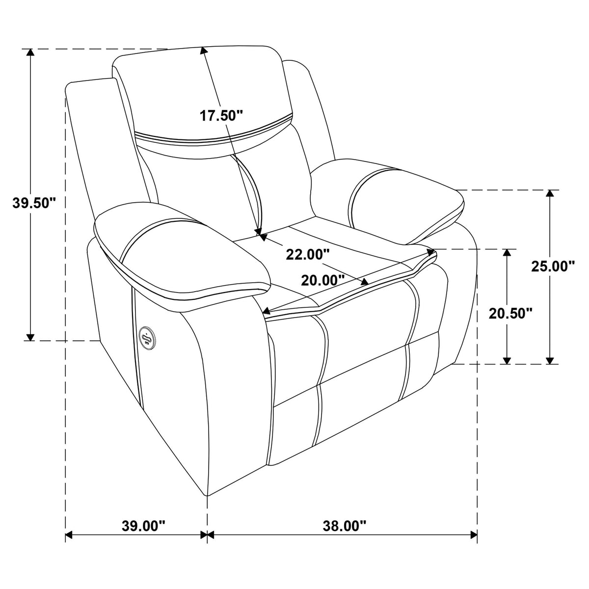 Salerno - Sillón reclinable eléctrico con carga USB
