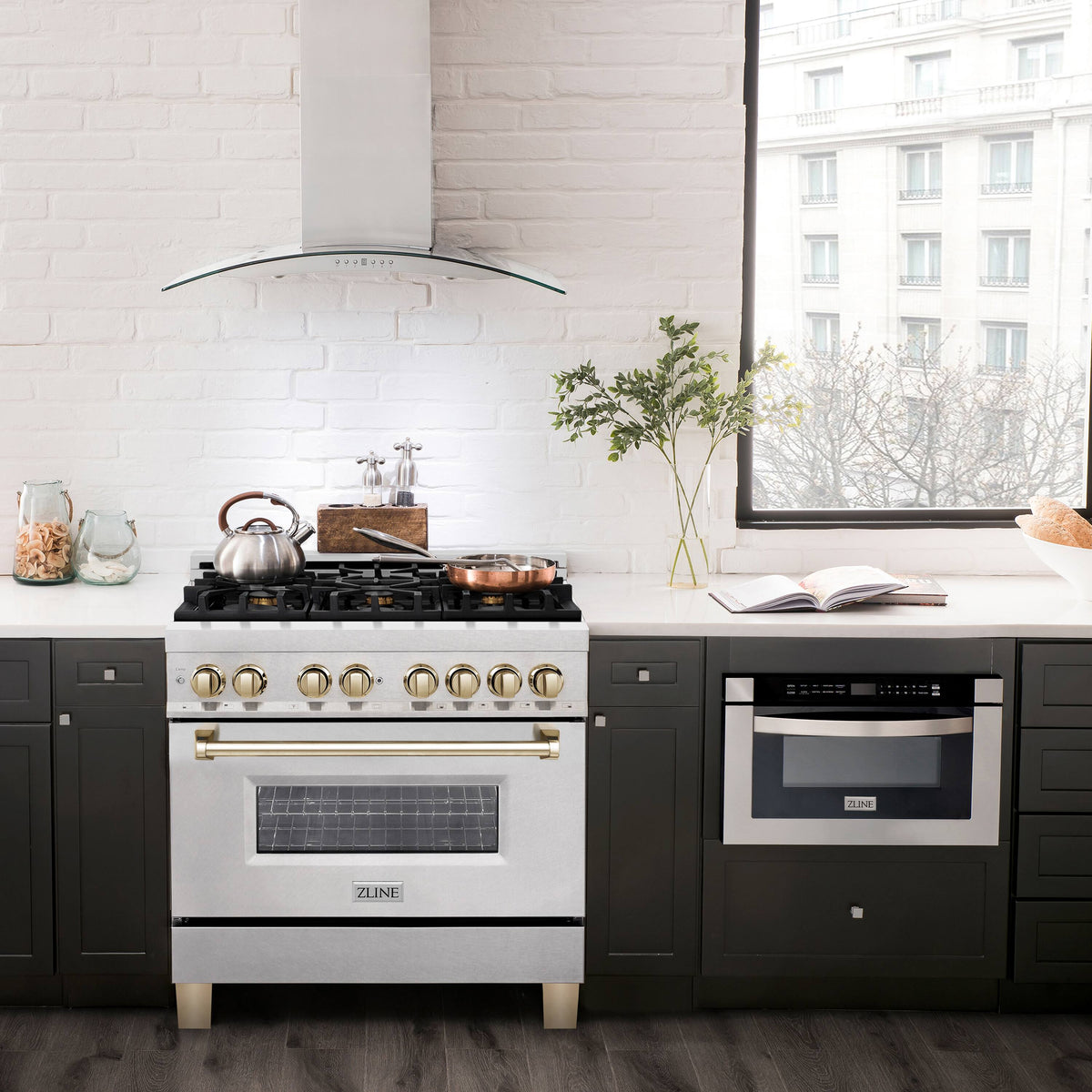 36 in. Wide 6 Burner ZLINE Autograph Legacy Dual Fuel Range in Satin Steel & Gold Accents (RASZ-SN-36-G) - Stainless Steel
