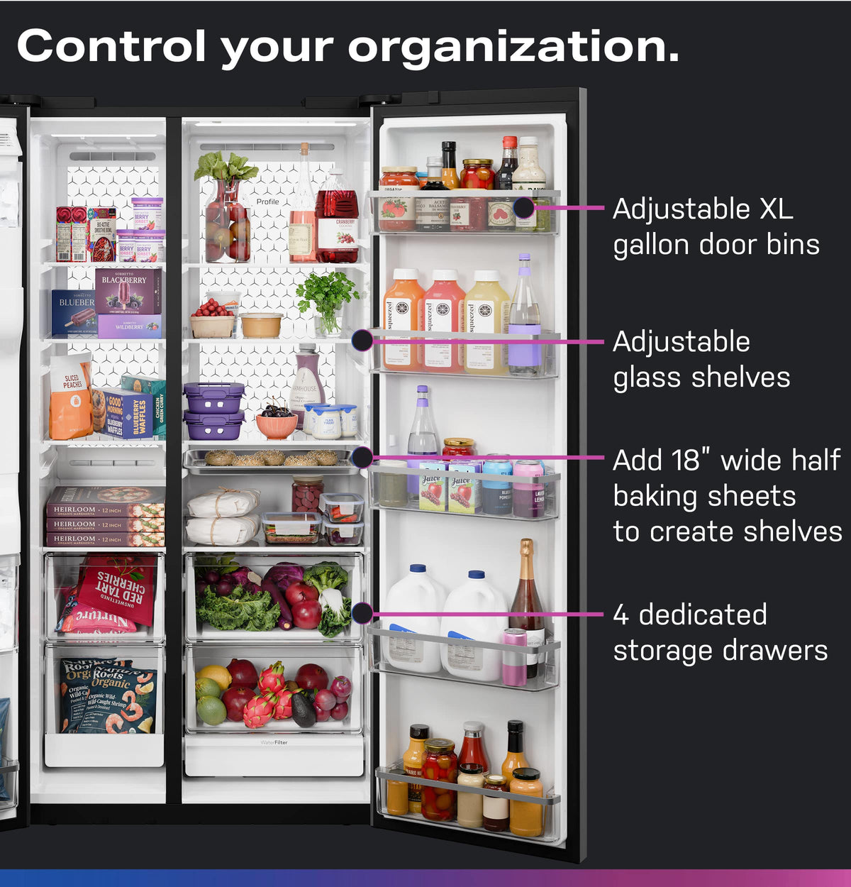 GE Profile - 36 in. Wide 23.5 Cu. Ft. Counter-Depth Side-By-Side Smart Refrigerator with Hands-Free AutoFill - Stainless Steel