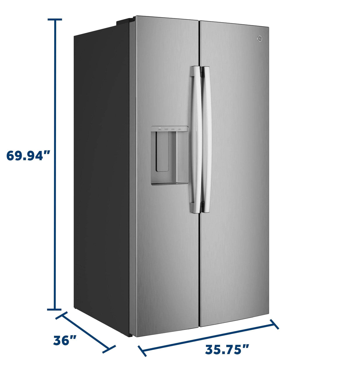 GE - 36 in. Wide ENERGY STAR 27.9 Cu. Ft. Side-By-Side Refrigerator with Extra Tall Dispenser and In-Door Icemaker - Stainless Steel