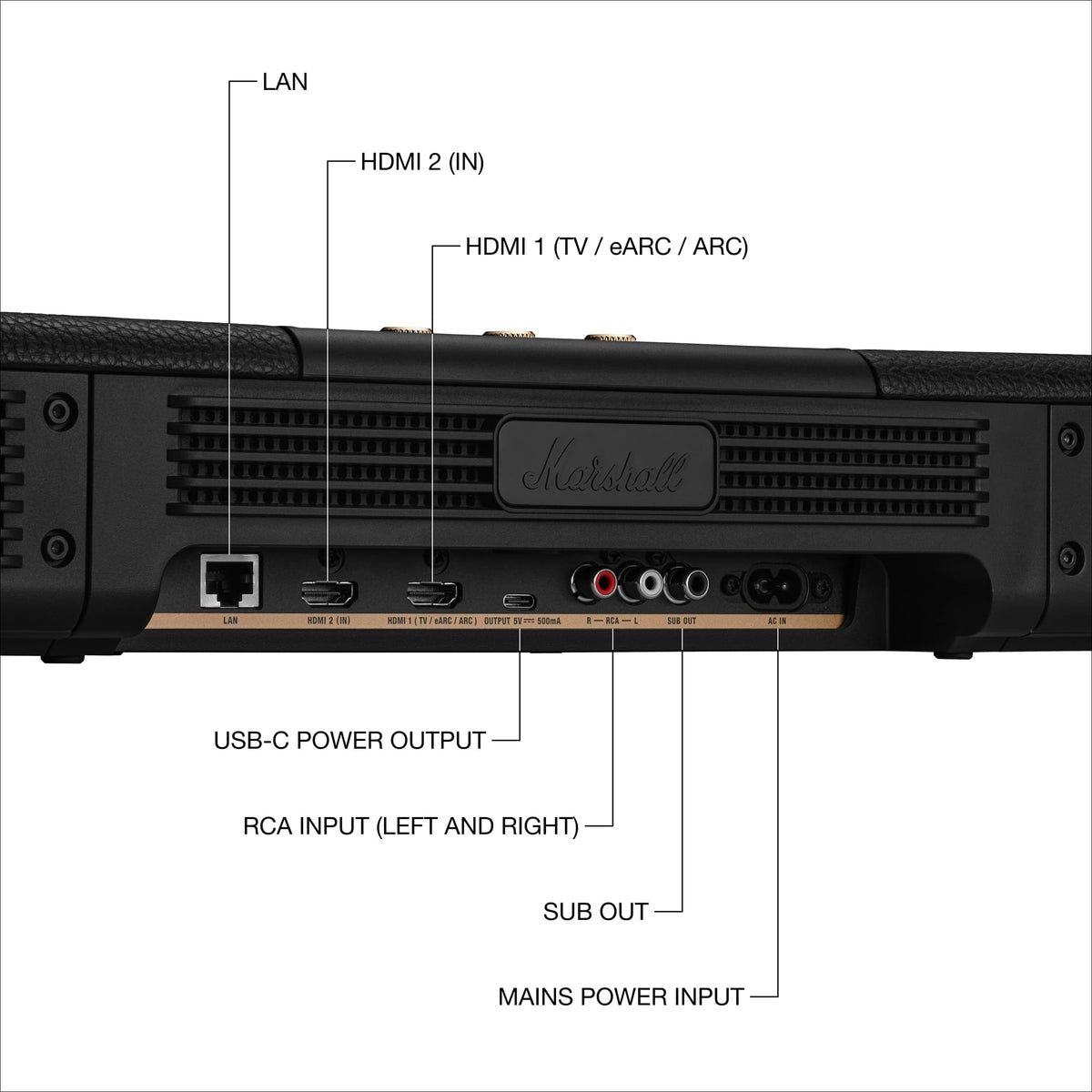 Marshall - Heston 120 Soundbar with Dolby Atmos Immersive Sound and Built-In Subwoofer for TV / Movies / Music - Black