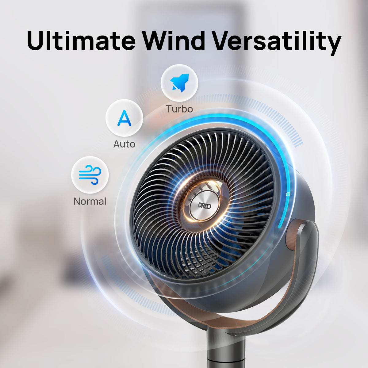 Dreo - Standing Fan, 120°+120° Smart Oscillating Floor Fans, 85 ft Fan For Bedroom, DC Motor Quiet Fans, adjustable height - Gray